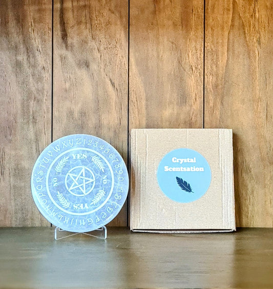 Selenite Engraved Pendulum Dowsing Plate